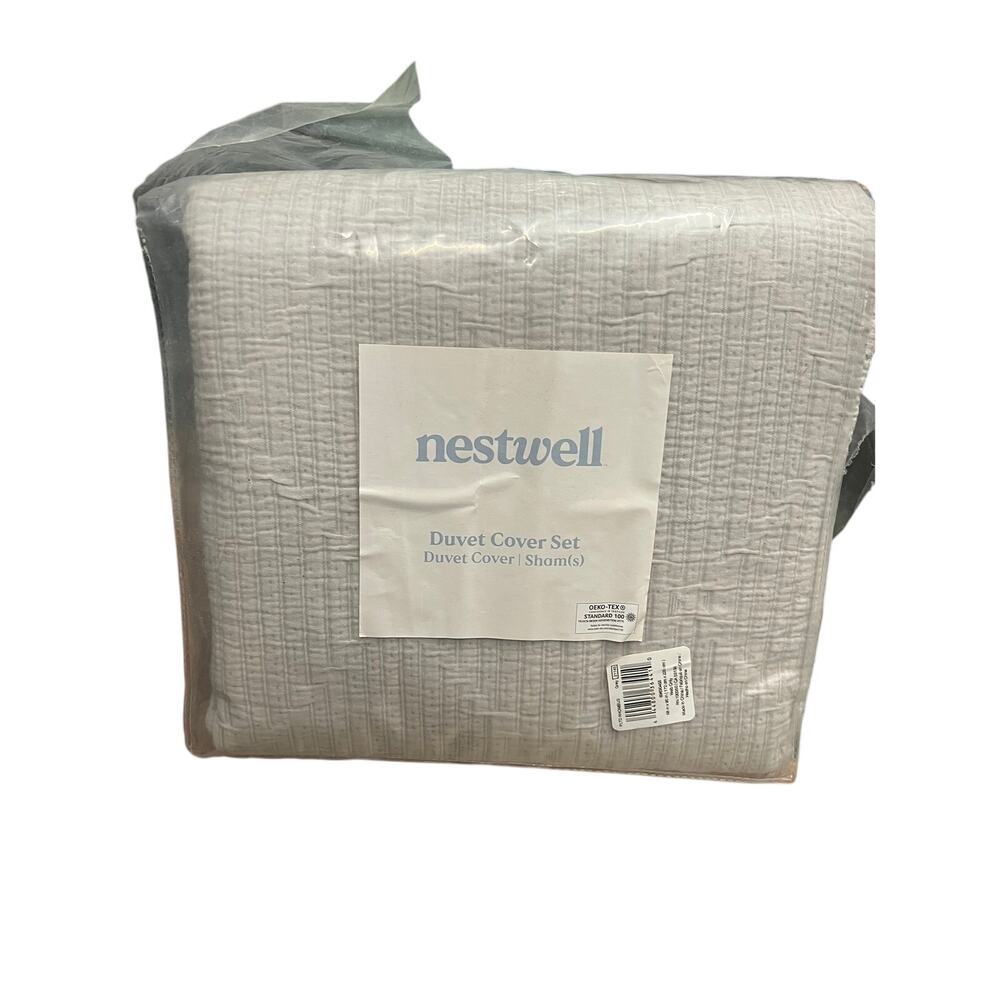 Nestwell Twin Light Gray 3 pc Duvet Set Spa Gauze Cover Cotton Linen Bed New